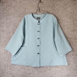 Niche Nilgun Derman Double Button Blouse Womens XL Blue Lagenlook Textured VTG